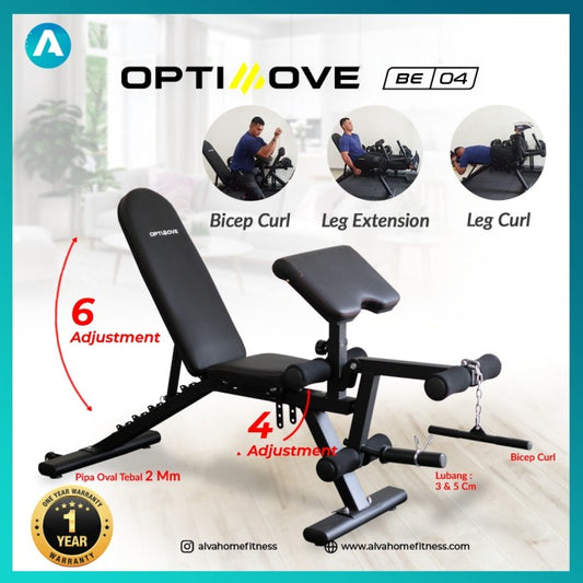 Adjustable Bench Optimove BE-04 Bangku Gym Fitness Leg Curl Extension