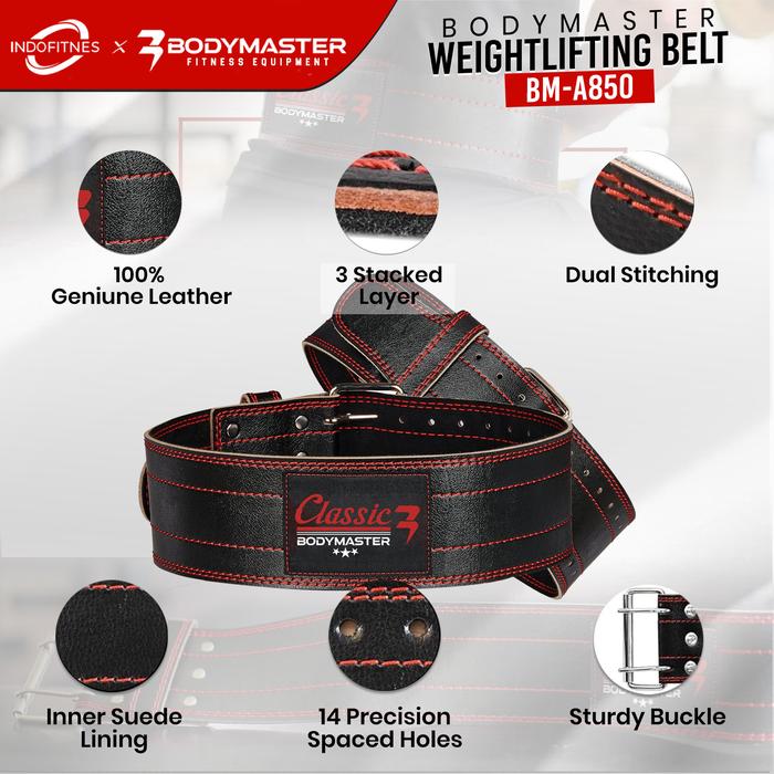 BODYMASTER Gym Belt BM-WB850 Classic Style Prong Weightlifting Belt Fitness Belt Squat Bench Deadlift SBD - S