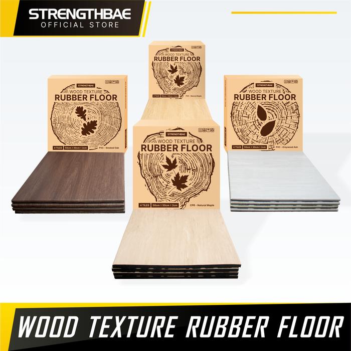 Rubber Mat Gym Flooring Wood Texture STRENGTHBAE Karpet Lantai Corak Kayu Fitness Floor Wooden Pattern Heavy Duty Commercial - Natural Maple PVC