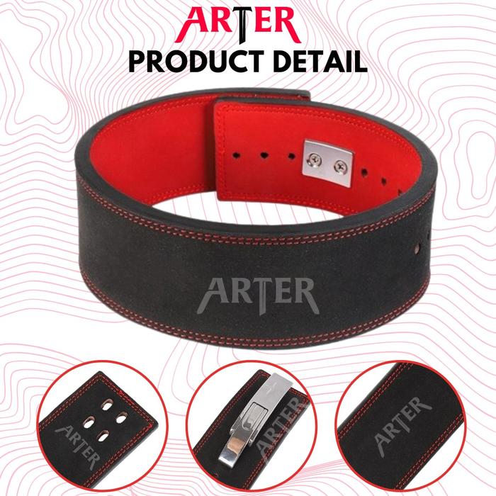 ARTER Gym Lever Belt Buckle Powerlifting Weightlifting 10mm MERAH - Black & Red, S