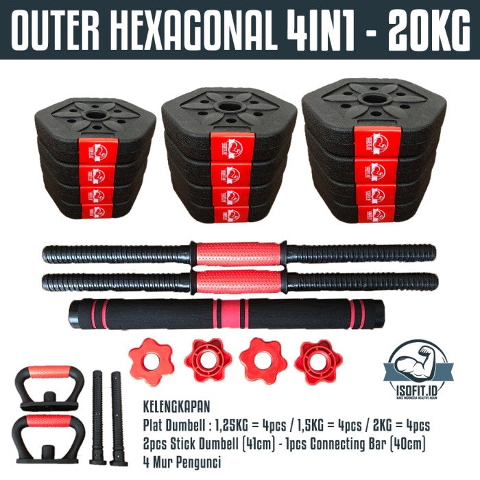 DUMBELL SET ROUND / Barbel / Alat Angkat Beban/ Alat Fitness - 2 IN 1 - 10KG