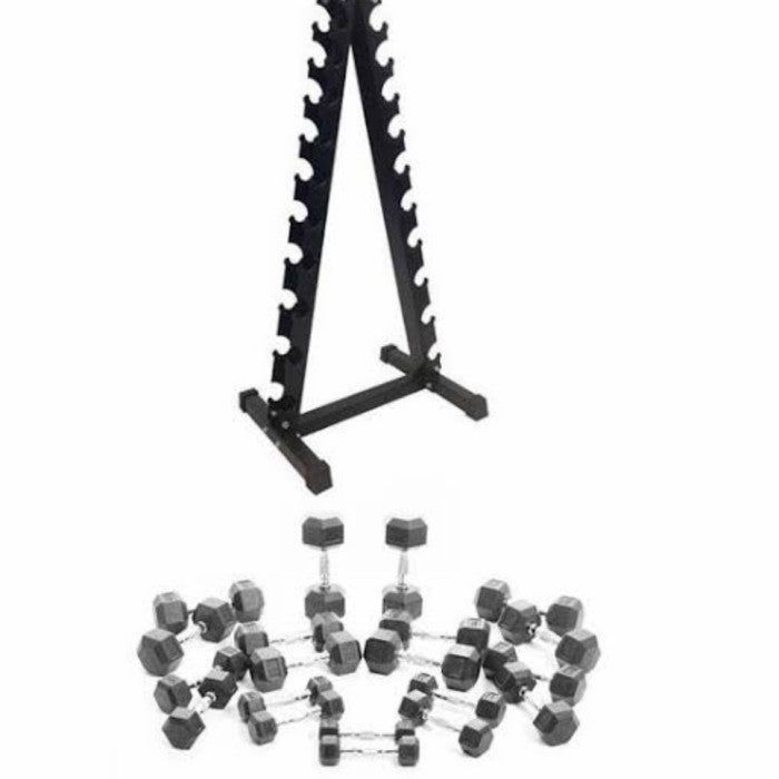 Paket Hex Dumbbell 1-10kg+  Rack Segitiga