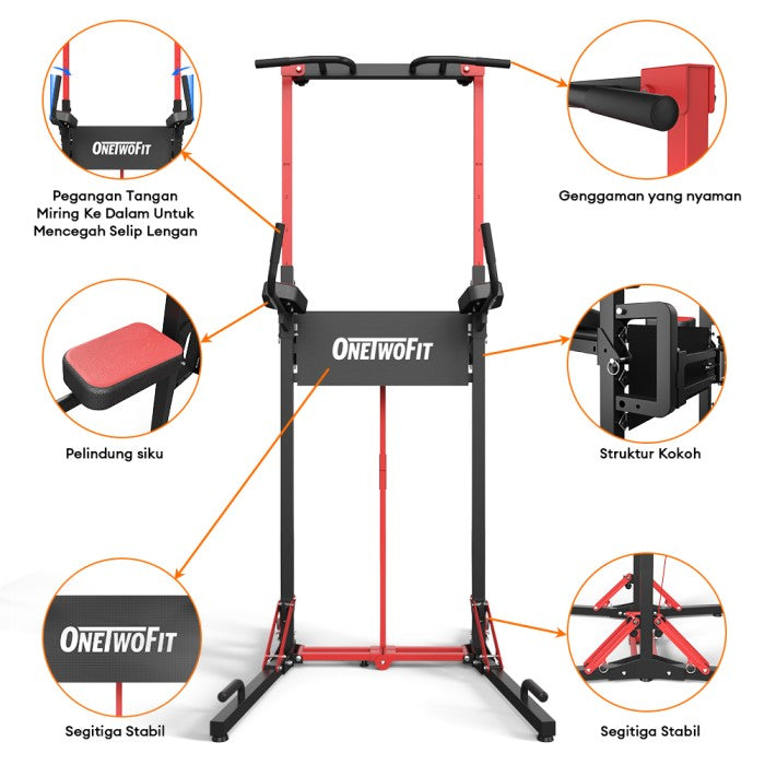 OneTwoFit Foldable Multi-Function Power Tower Adjustable Chin Up Bar
