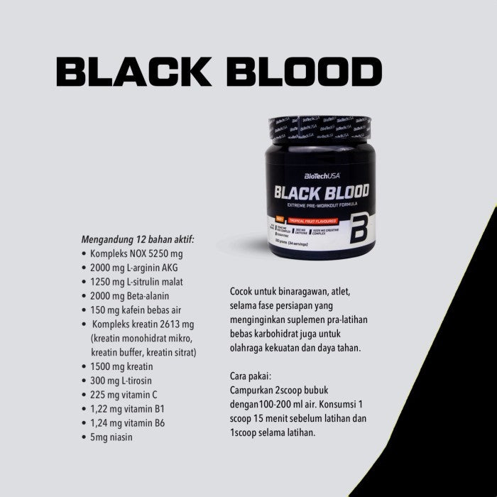 Biotech - BLACK BLOOD PRE-WORKOUT 340 Gram - Tropical Fruit