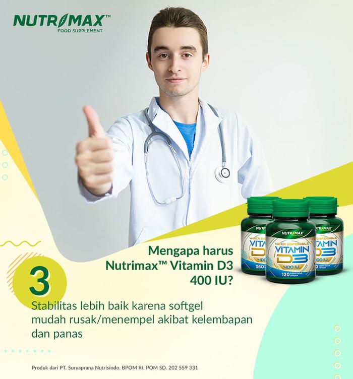 Nutrimax Vitamin Vit D3 400 IU Kesehatan Tulang Gigi Imunitas Osteoporosis Imun Tubuh - 120 TABLET
