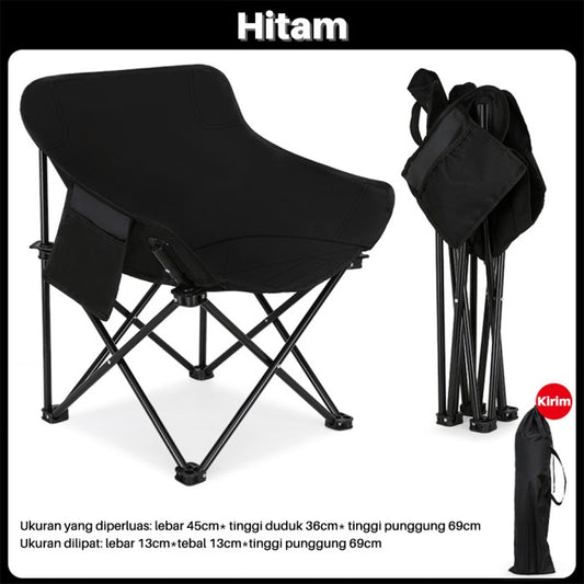 OneTwoFit Kursi Lipat Camping Moon Foldable Portable Chair Mancing - black