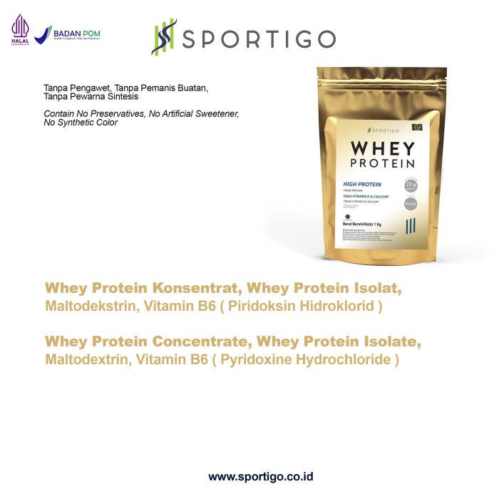 SPORTIGO Whey Protein 1KG Pouch - FREE FLAVOR