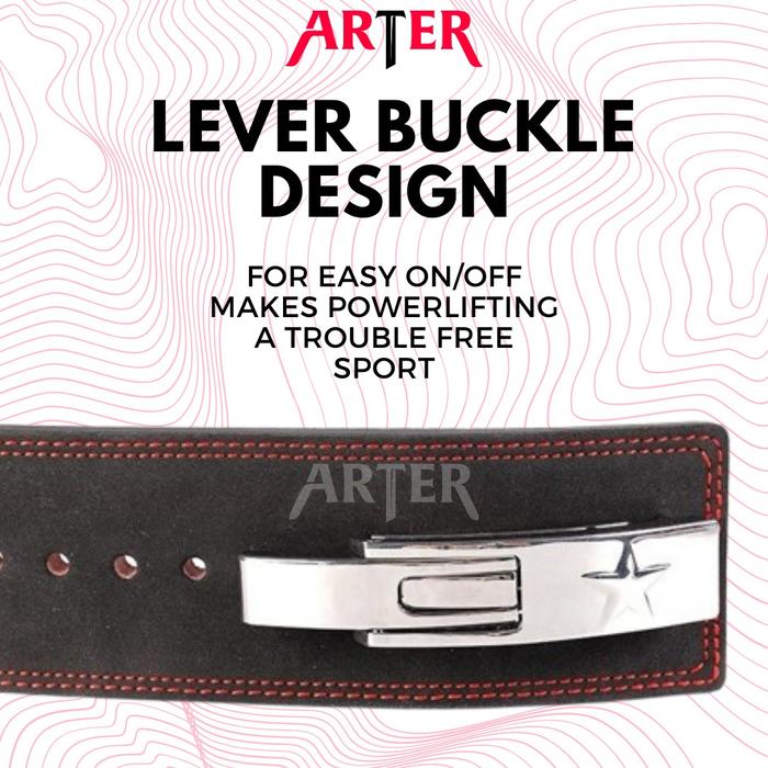 ARTER Gym Lever Belt Buckle Powerlifting Weightlifting 10mm MERAH - Black & Red, S