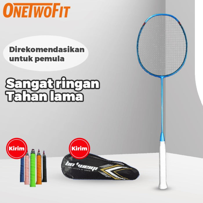OneTwoFit Raket Badminton Full Carbon 30Lbs 78G Kirim Tas penyimpanan - Biru