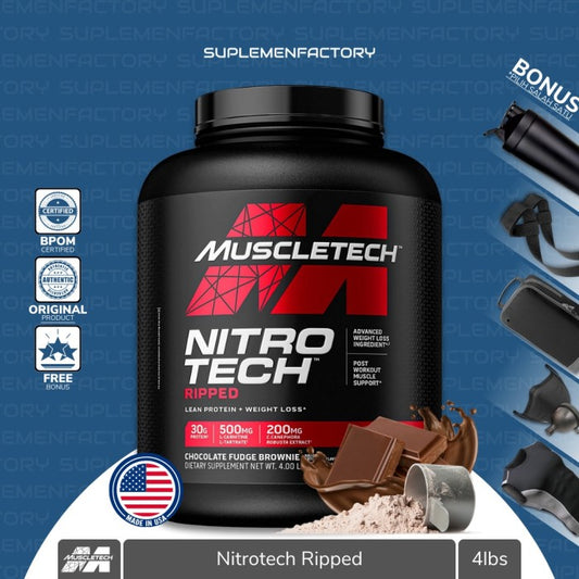 NITROTECH RIPPED 4 LBS MUSCLE TECH WHEY PROTEIN NITRO TECH CARNITINE - Coklat