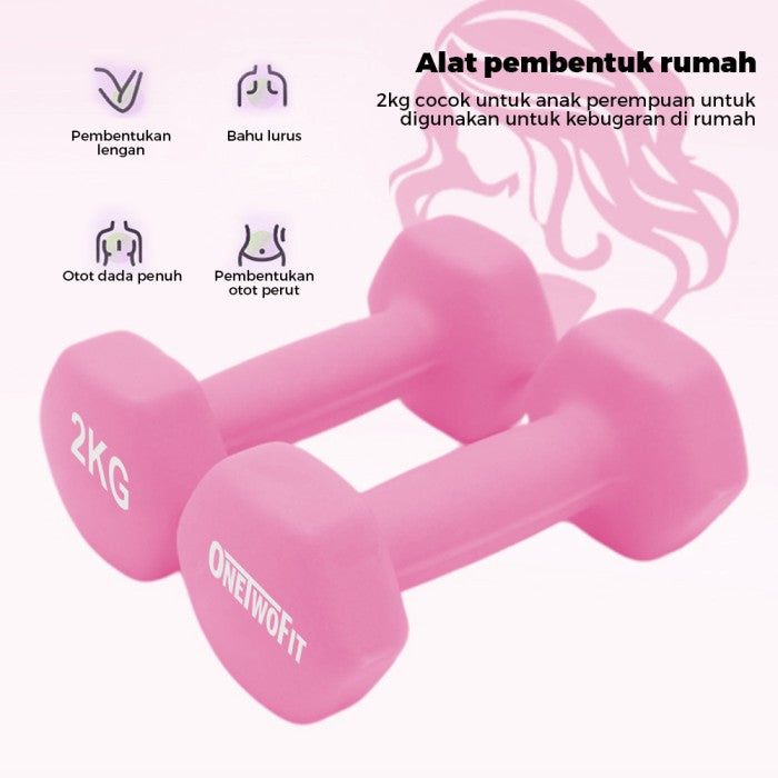 OneTwoFit Dumbell 2Kg Non Slip Dumbbell 2 KG Barbel Mini alat olahraga - Ungu
