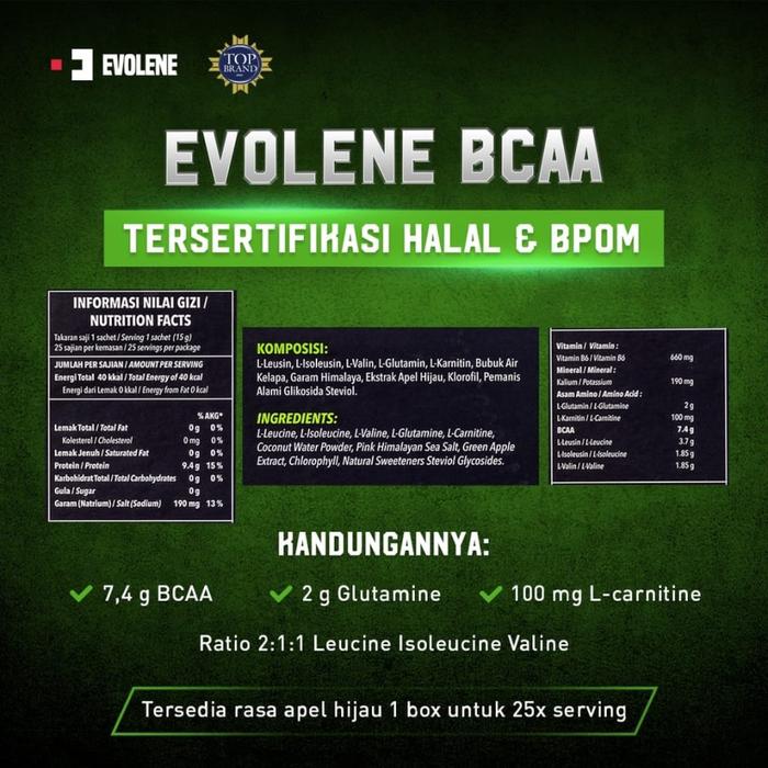 EVOLENE BCAA 1 BOX ISI 25 SACHET AMINO BCAA CEGAH OTOT SUSUT