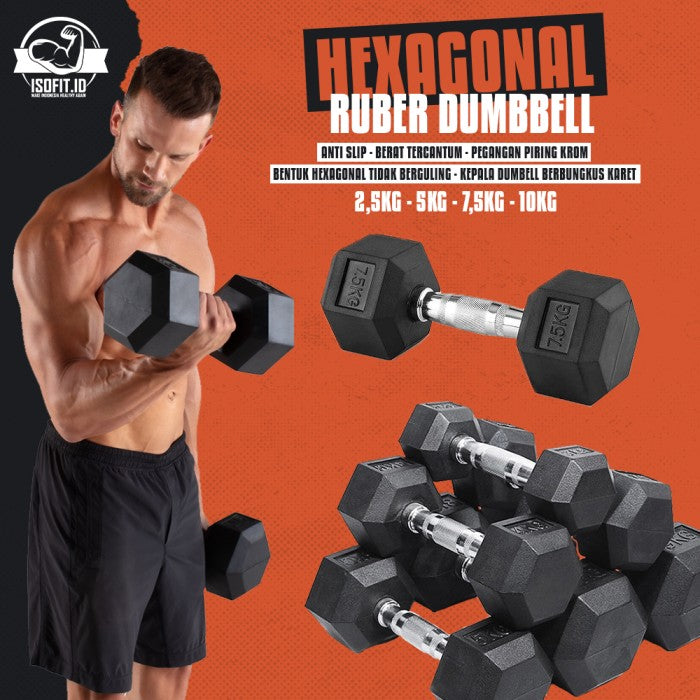 Hex Rubber Dumbell / Barbel Hexagonal Karet - 2,5 KG