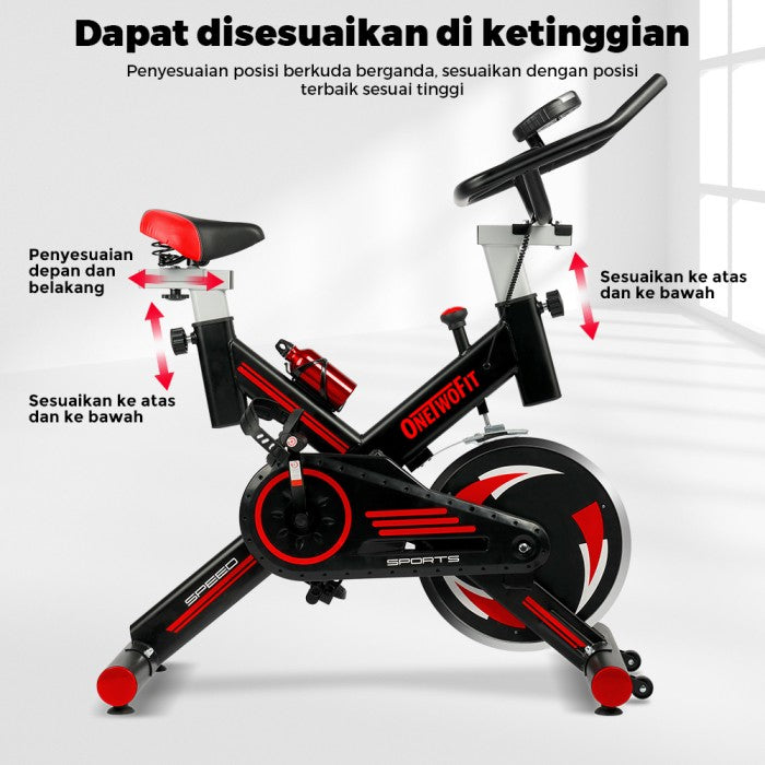 OneTwoFit Spinning Bike Sepeda Statis Exercise Bike Cardio Sepeda Fitness LCD Monitor Adjustable Seat
