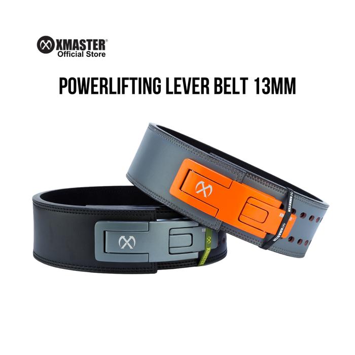 XMASTER Powerlifting Lever Belt 13mm - Genuine Leather Powerlifting Strength Gym Deadlift Squat Sabuk Pinggang untuk Gym dan Powerlifting - Grey S