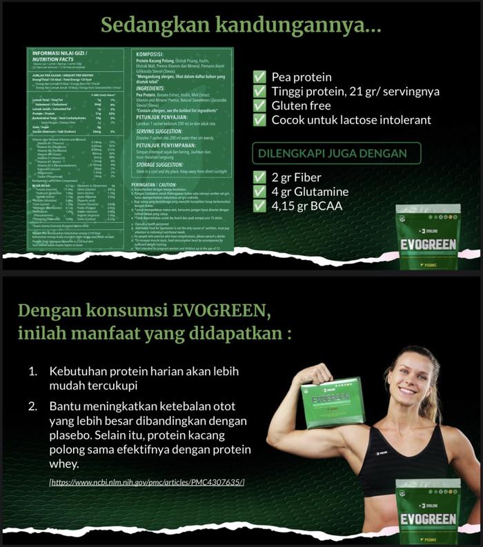 EVOLENE EVO GREEN 1 Box Isi 12 Sachet Vegan Protein Plant Based - Sachet Pwo