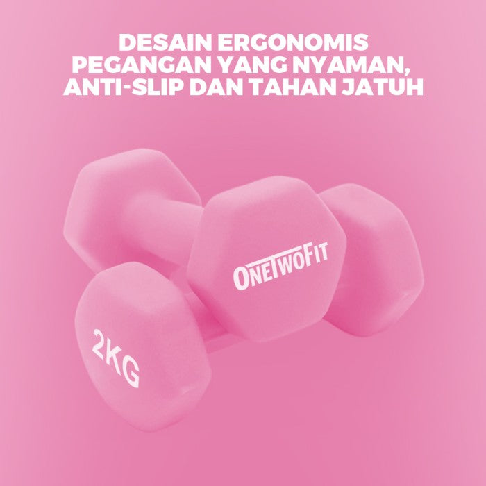 OneTwoFit Dumbell 2Kg Non Slip Dumbbell 2 KG Barbel Mini alat olahraga - Ungu
