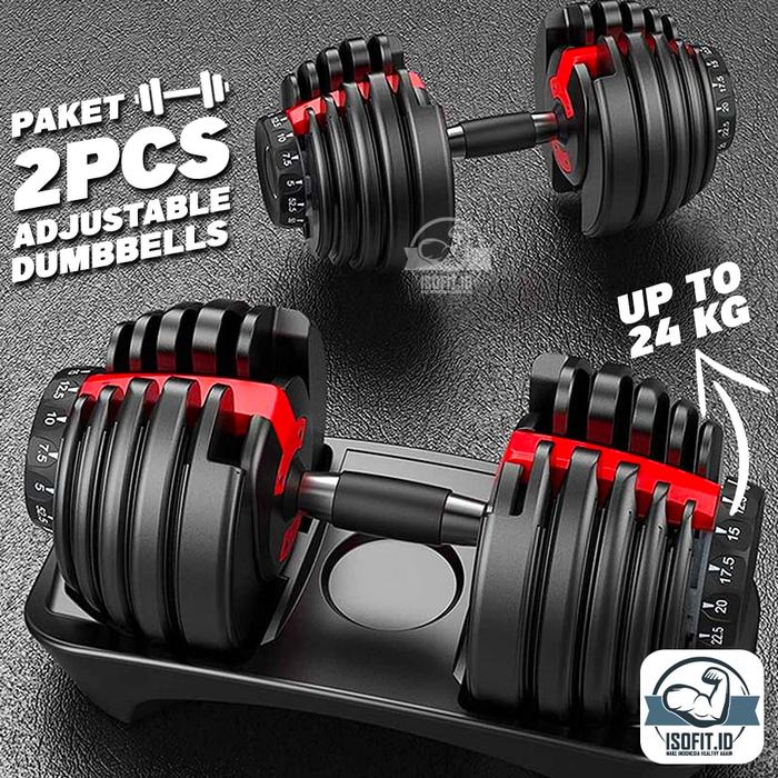 Adjustable Dumbbell Barbell / Alat Fitness Set 2.5 KG - 24 KG [PAKET 2 PCS] - LW-01 (Old)