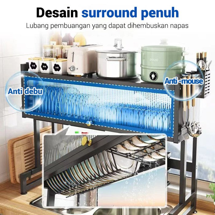 OneTwoFit Rak Piring Wastafel Multifungsi Rak Dapur Rak Dengan Penutup