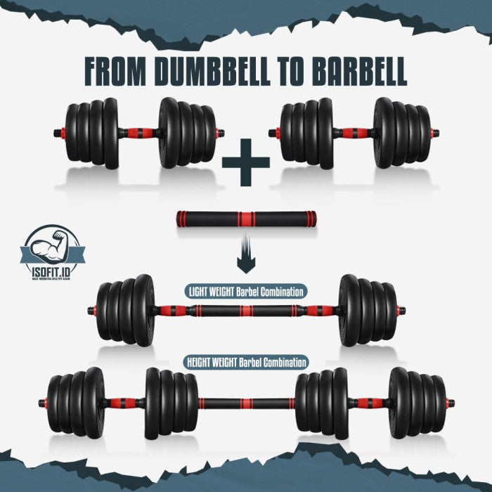 DUMBELL SET ROUND / Barbel / Alat Angkat Beban/ Alat Fitness - 2 IN 1 - 10KG