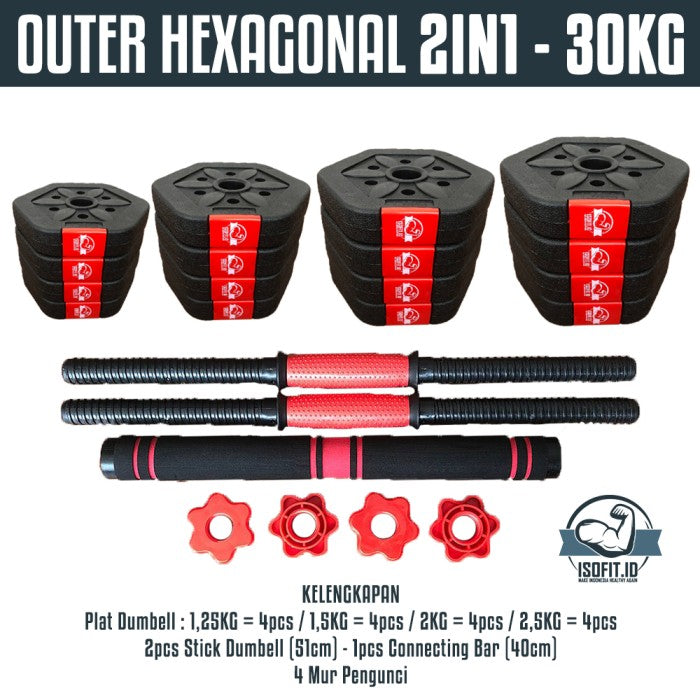 DUMBELL SET ROUND / Barbel / Alat Angkat Beban/ Alat Fitness - 2 IN 1 - 10KG