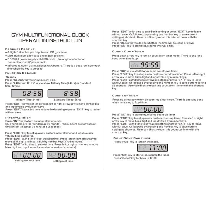 XMASTER Gym Timer Multifunctional CrossFit box wall fixed large timer home garage gym workout ROGUE - Timer only 65*20*5cm