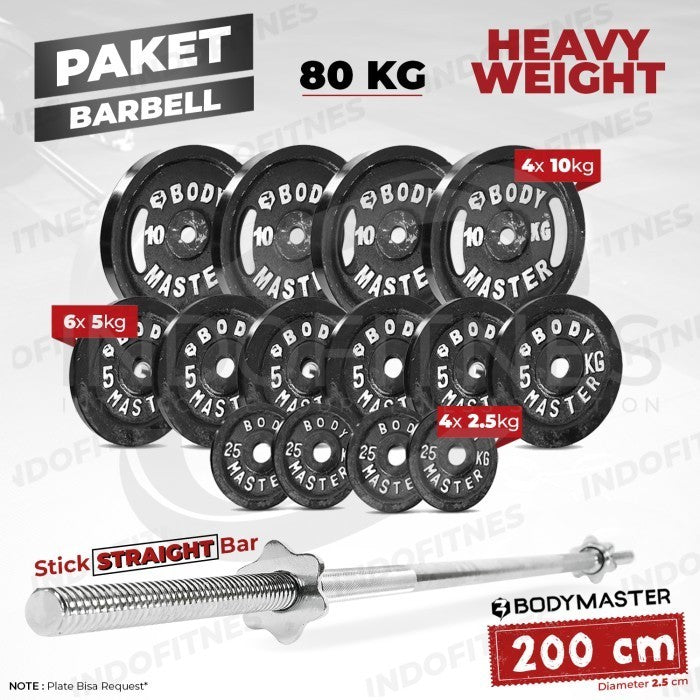 BODYMASTER Paket Stick 200 cm Plate beban besi Dumbell Barbel Bar - LIGHT 35KG, KURIR TOKOPEDIA