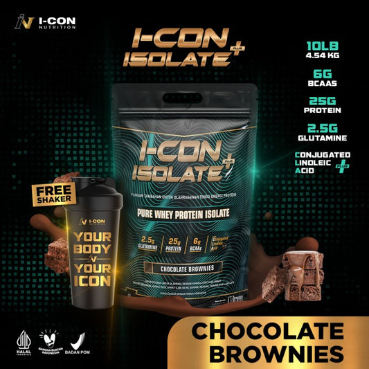 Icon Nutrition Whey Isolate Plus 10 lbs | Nutrisi Fitness Terbaik - Coklat, Dengan Shaker