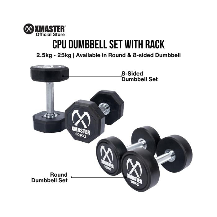 XMASTER CPU Dumbbell 2.5kg-25kg Set + Rack - Round 2,5~25kg