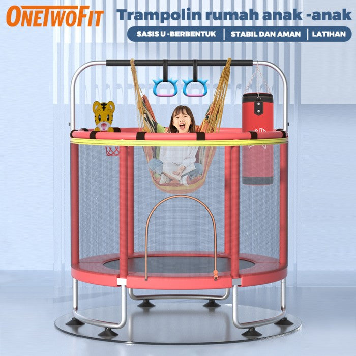 OneTwoFit Trampolin Mainan Anak Viral Diameter 140cm Alat Olahraga Fitness Lompat Sport Trampoline - Merah