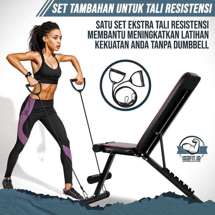 Adjustable Gym Bench Press / Kursi Alat Fitness Rumah / Alat Latihan Kebugaran gratis tali resistensi (107) - Warna