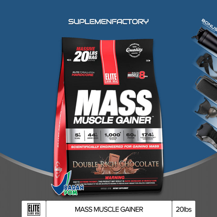 Elite Labs Mass Muscle Gainer 20 LBS Weight Elitelabs - Chocolate, 2 Lbs