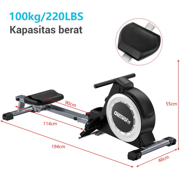 OneTwoFit Rowing Machine Resistensi Adjustable 16 tingkat
