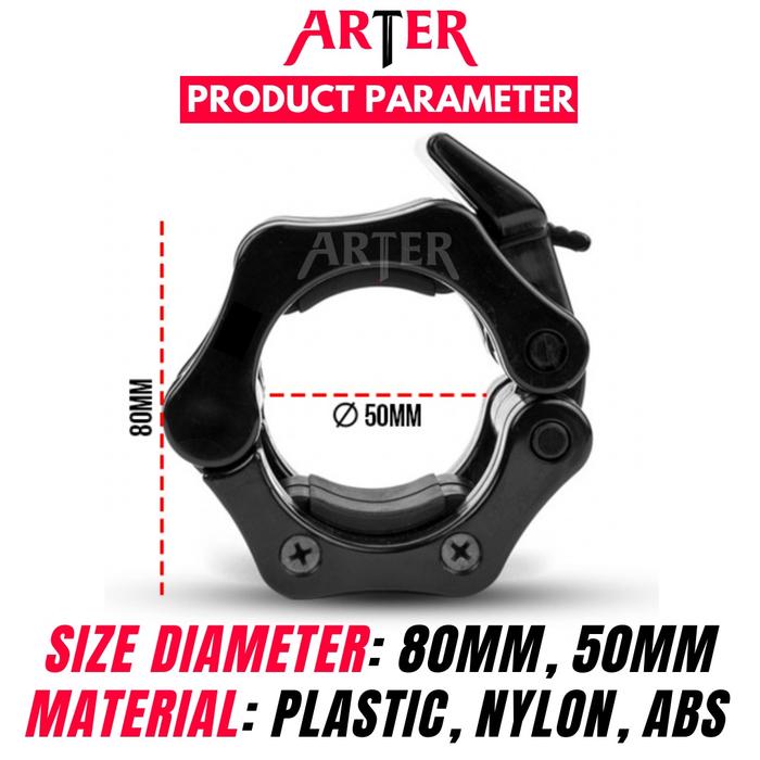 ARTER Barbell Locks 50mm 5cm Collars Collar Clips ABS Easy Release - Two Pieces