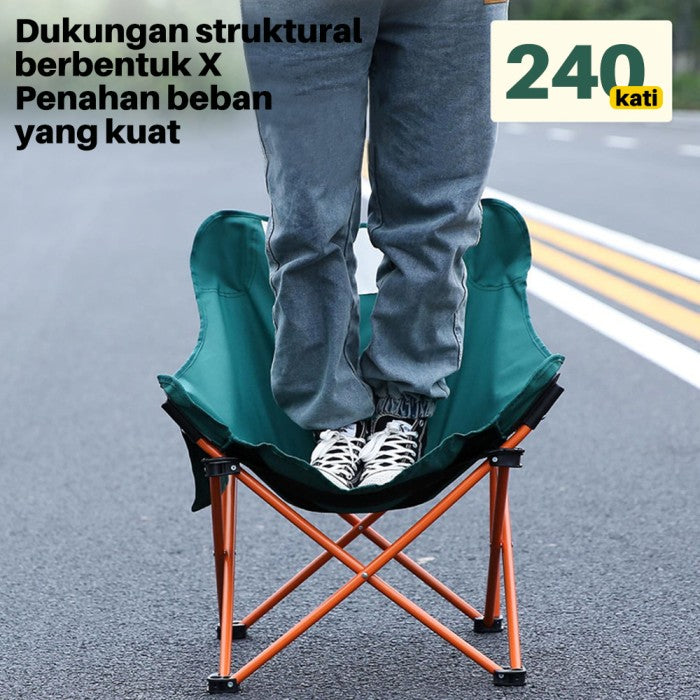 OneTwoFit Kursi Lipat Camping Moon Foldable Portable Chair Mancing - black