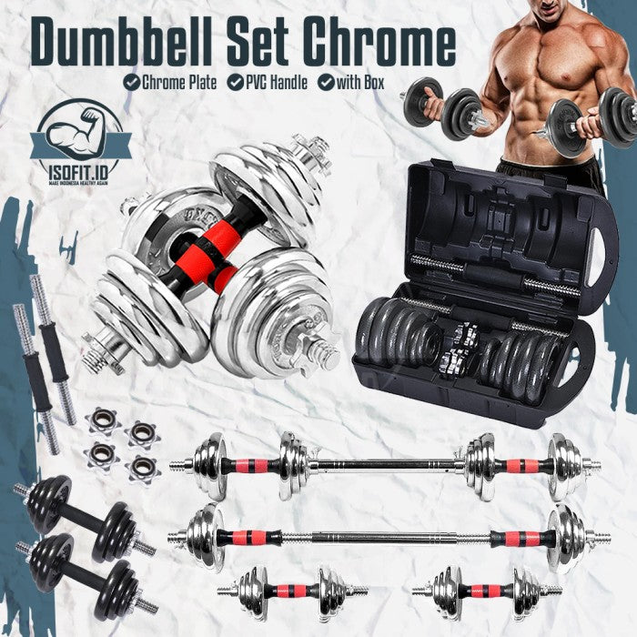 DUMBELL SET CHROME / Barbel / Alat Angkat Beban with BOX - Electoplat 15KG