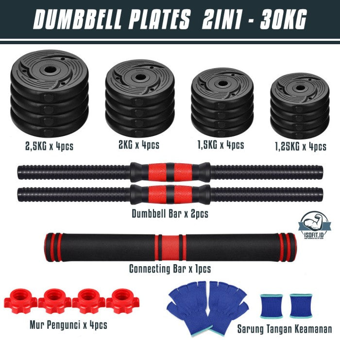 DUMBELL SET ROUND / Barbel / Alat Angkat Beban/ Alat Fitness - 2 IN 1 - 10KG