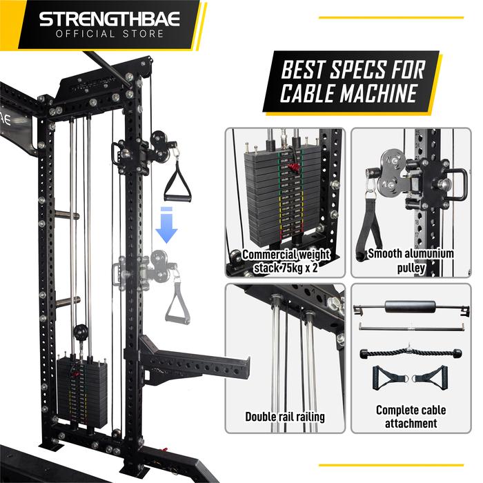 Two In One Trainer STRENGTHBAE Power Rack Cable Machine Functional Trainer Squat Rack Cable Crossover Commercial Heavy Duty Powerlifting Bodybuilding Powerbuilding Home Gym - Rack Saja