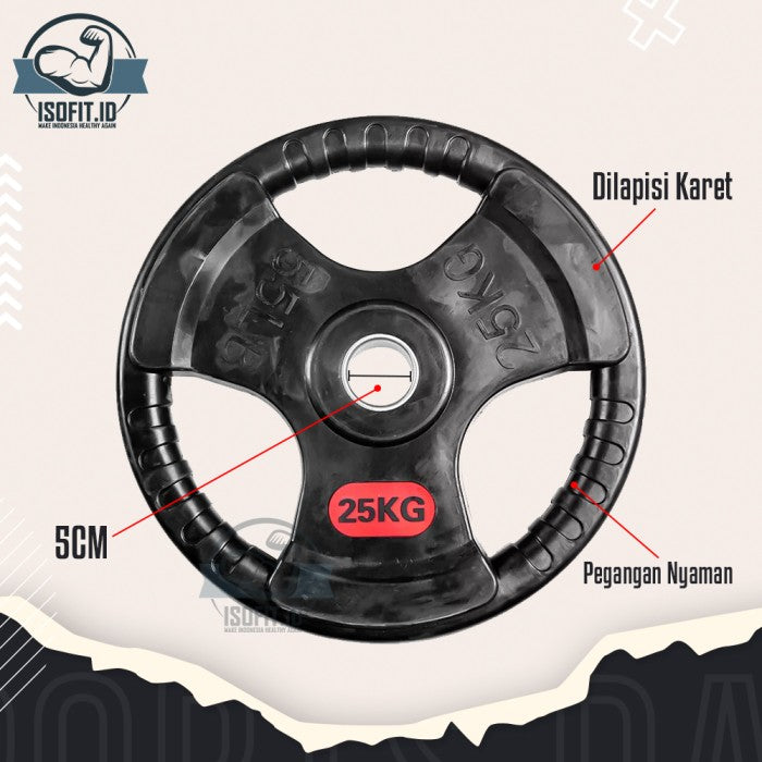 3-Grip Rubberized Weight Plate Barbel / Plat Pemberat Barbel - 2,5KG