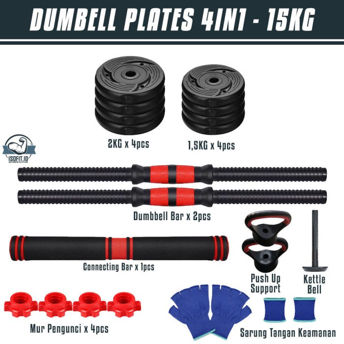 DUMBELL SET ROUND / Barbel / Alat Angkat Beban/ Alat Fitness - 2 IN 1 - 10KG