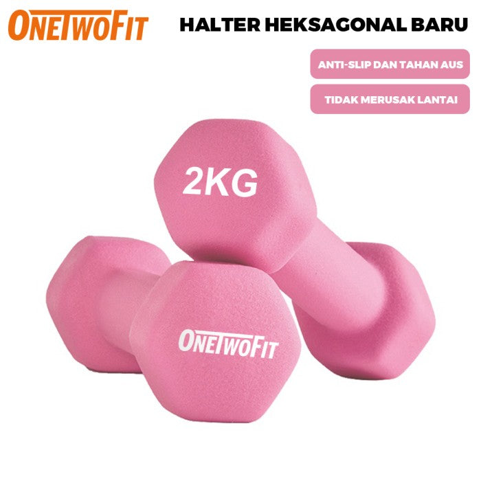 OneTwoFit Dumbell 2Kg Non Slip Dumbbell 2 KG Barbel Mini alat olahraga - Ungu