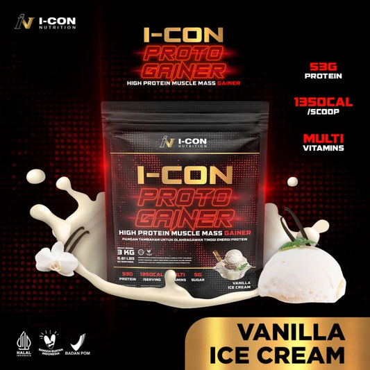 Icon Nutrition Proto Gainer | Penambah Massa Otot Terbaik - Vanilla, Tanpa Shaker