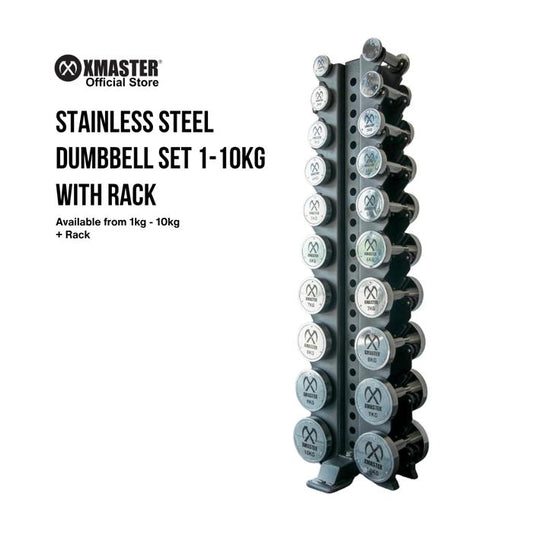 XMASTER Dumbbell Set Lengkap 1-10 Kg with Rack - Dumbbell Gym Stainless Steel Alat Fitness Home Gym & Komersial untuk Otot