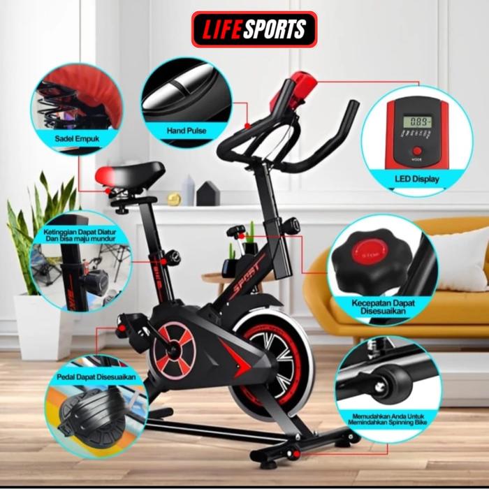 Spining bike lifesports  LS CH-55 Sepeda olahraga rumahan untuk ruangan - Hitam