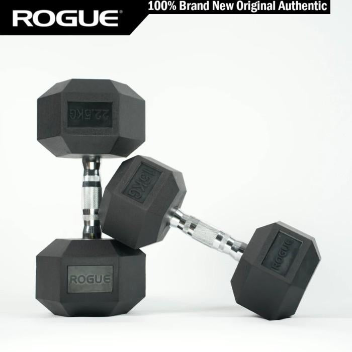 ROGUE Original Hex Dumbbell Rubber Latihan Angkat Beban Otot Home Gym Fitness CrossFit Training - 2,5kg Sepasang - 12,5kg Sepasang