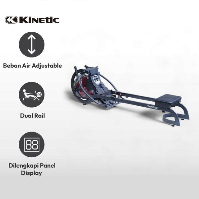 Kinetic Water Rowing Machine - Abu-Abu Alat Fitness Dayung Peralatan Gym Besar Perlengkapan Fitnes Indoor Static Rowing