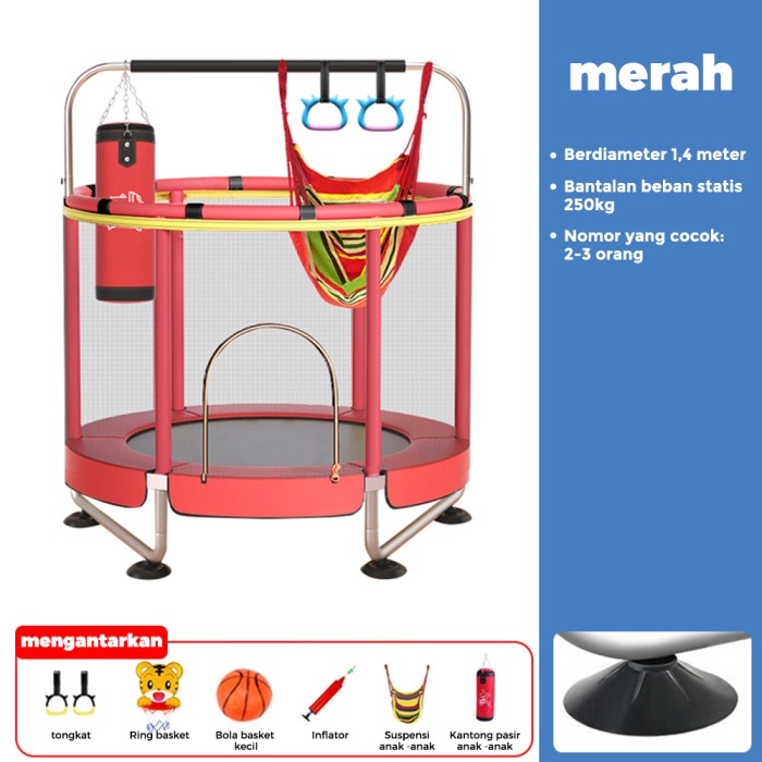 OneTwoFit Trampolin Mainan Anak Viral Diameter 140cm Alat Olahraga Fitness Lompat Sport Trampoline - Merah