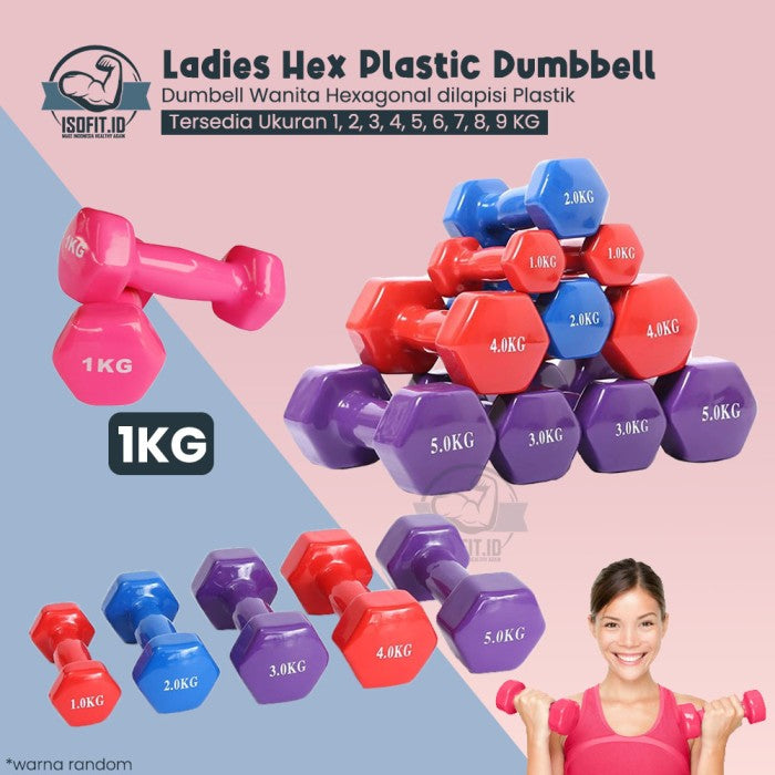 Ladies Hex Plastic Dumbell / Barbel Hexagonal Plastik Wanita - 5 KG