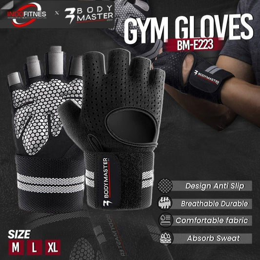BODYMASTER Gloves Fitness Microfiber Gym E223 Long Strap Sarung Tangan - XL