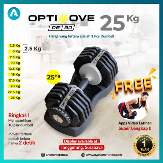 [2PCS] Adjustable Dumbell Set 25Kg OPTIMOVE DB-80 - Bukan Bowflex 552i